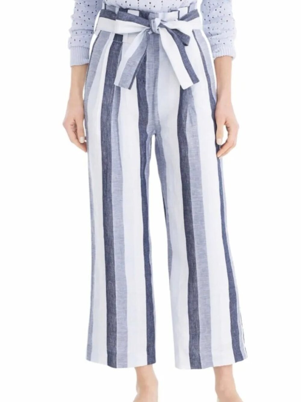 J. Crew Point Sur Paperbag Stripe Linen Pants, Size 16